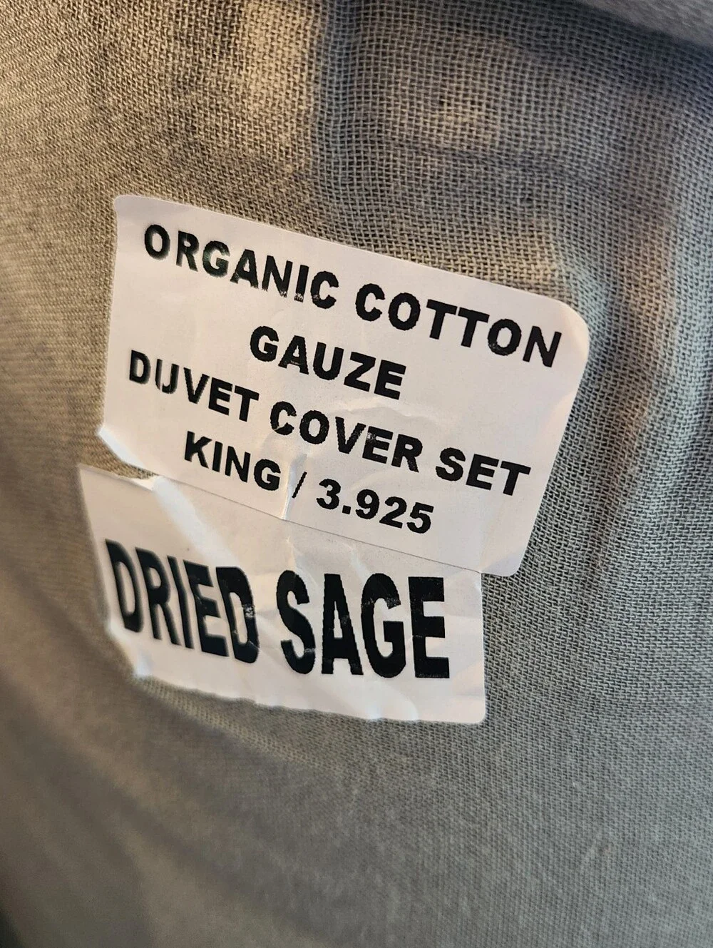 NWT Quince Organic Cotton Gauze Duvet Cover Set King / Cali King Dried Sage